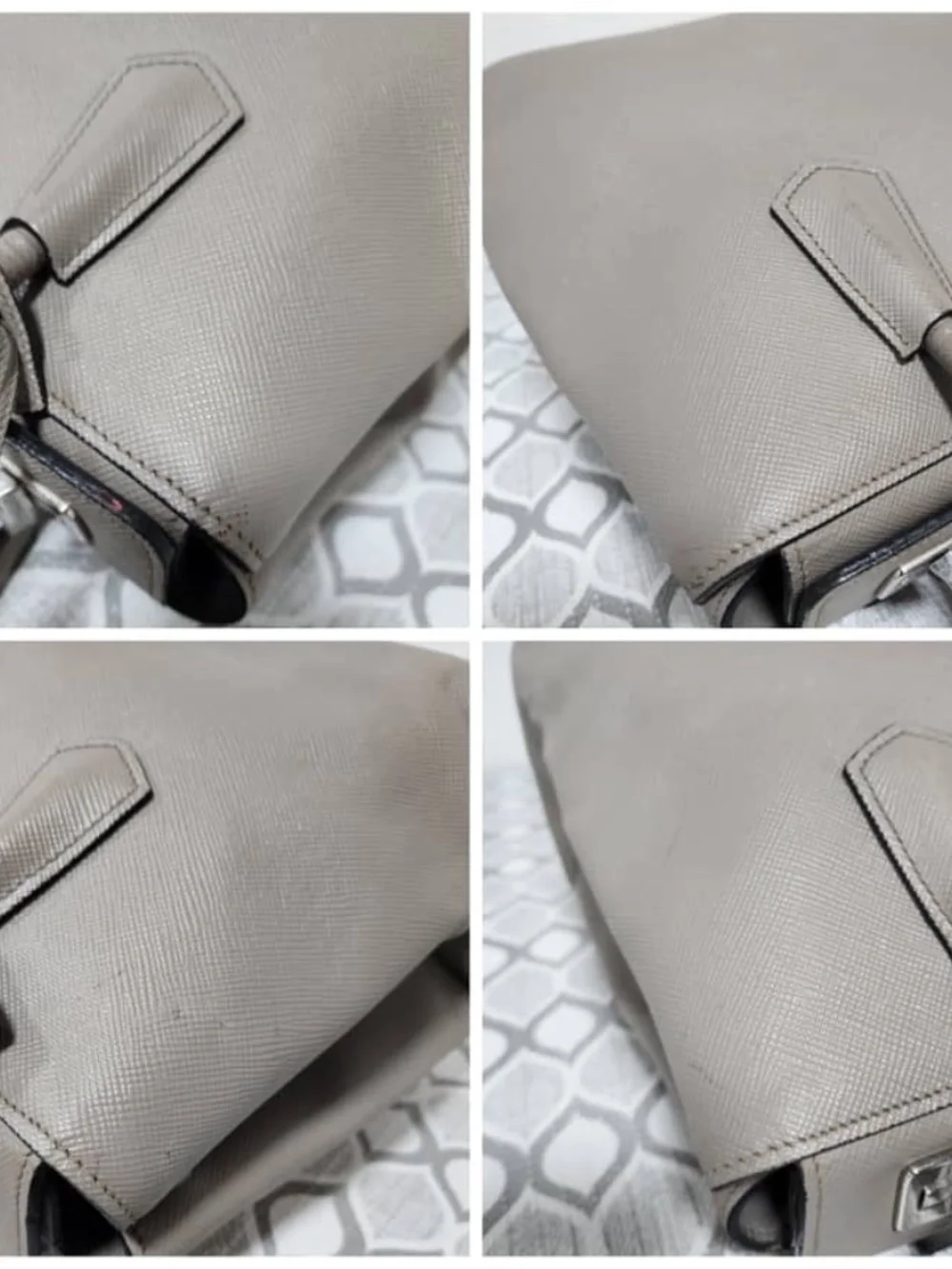 Authentic Prada Grey Saffiano Cuir Leather Twin Tote Bag